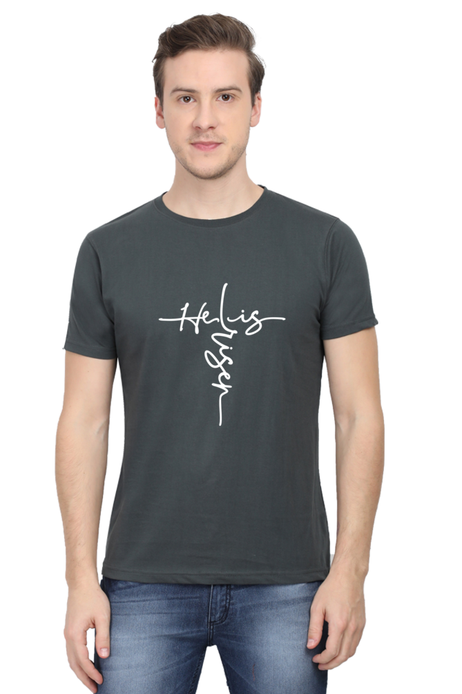 He Is Risen: Christian Faith Inspirational Men Round Neck, Short-Sleeve Tee
