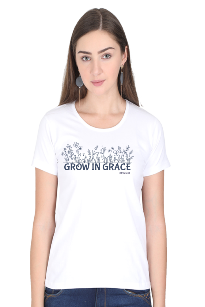 Grow in Grace - Christian Faith Inspirational Women Round Neck, Short-Sleeve Tee