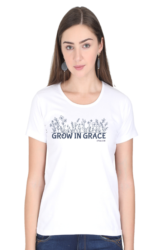 Grow in Grace - Christian Faith Inspirational Women Round Neck, Short-Sleeve Tee