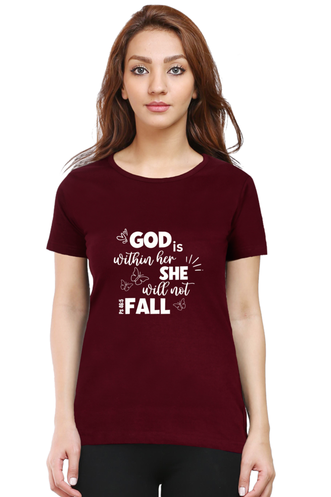 God is within her, She will not fall - Christian Faith Inspirational Round neck, short-Sleeve Women's Tee