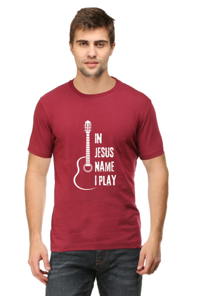 In Jesus Name I Play (Guitar): Round neck, short-sleeve tee