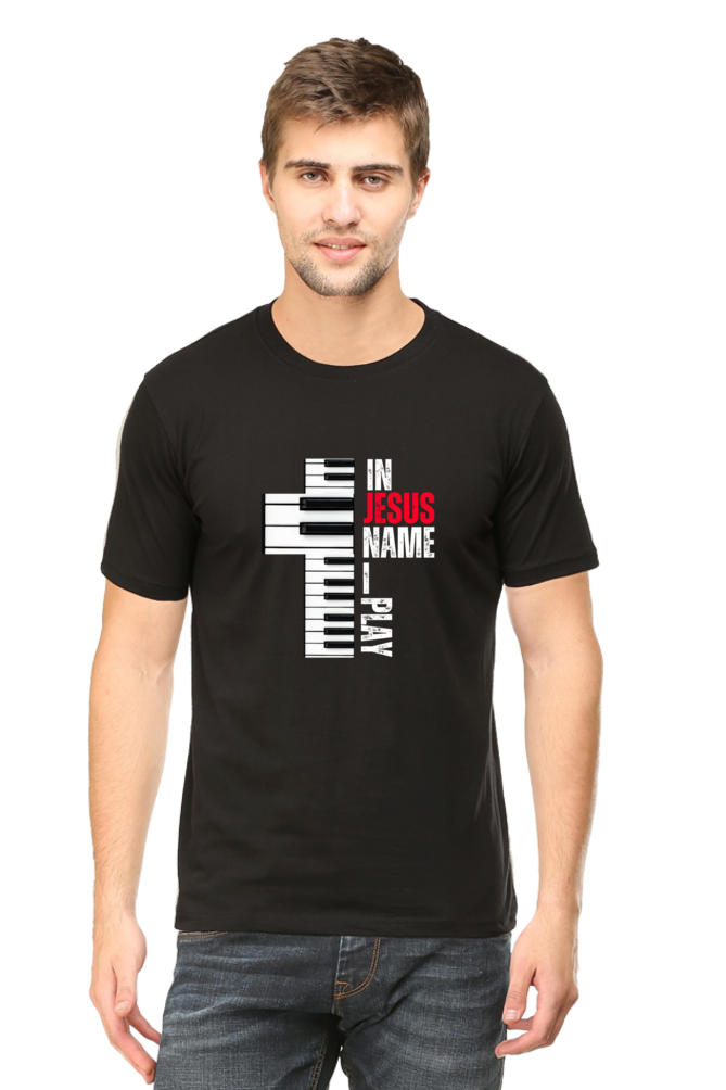 In Jesus Name I Play(Keys): Round neck, short-sleeve tee