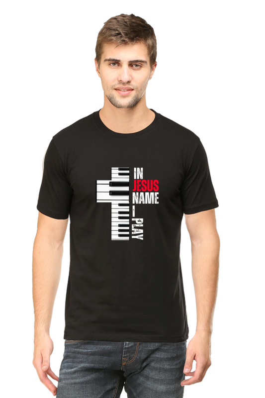 In Jesus Name I Play(Keys): Round neck, short-sleeve tee