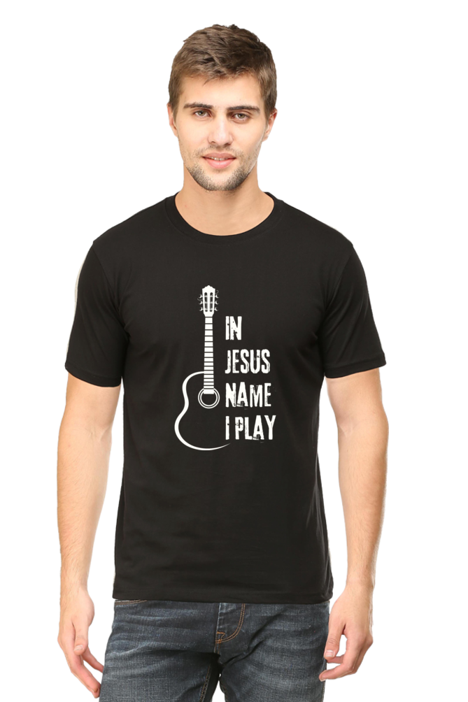 In Jesus Name I Play (Guitar): Round neck, short-sleeve tee