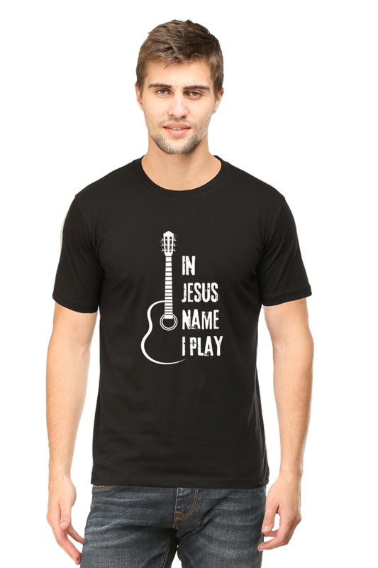 In Jesus Name I Play (Guitar): Round neck, short-sleeve tee