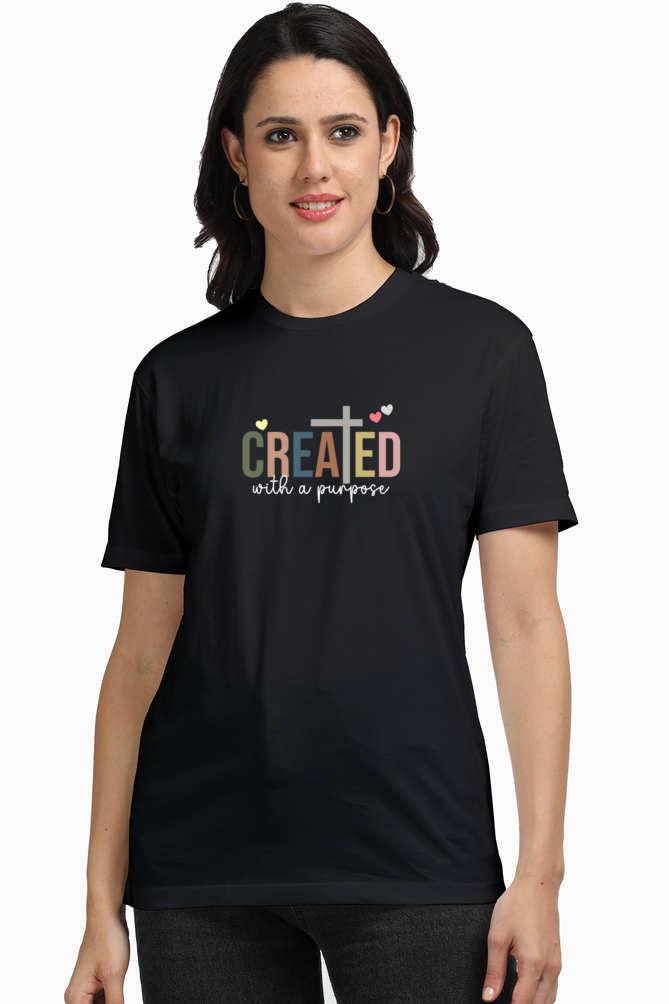 Created with a Purpose - Christian Faith Inspirational Round neck, short-Sleeve Women's Tee