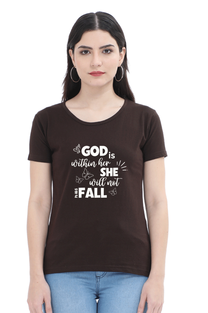 God is within her, She will not fall - Christian Faith Inspirational Round neck, short-Sleeve Women's Tee