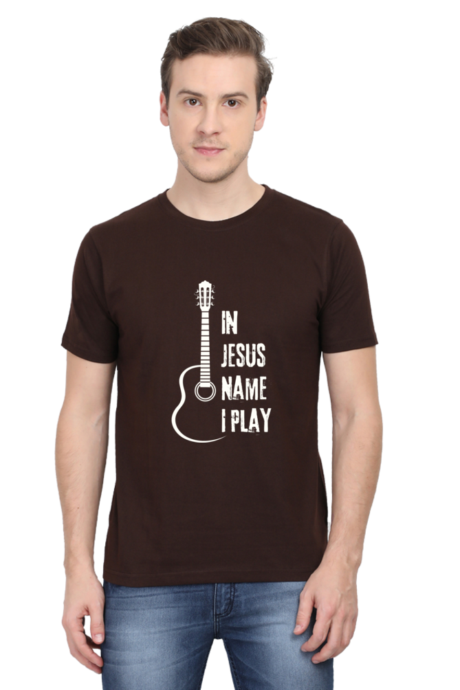 In Jesus Name I Play (Guitar): Round neck, short-sleeve tee