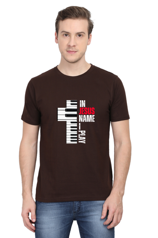 In Jesus Name I Play(Keys): Round neck, short-sleeve tee