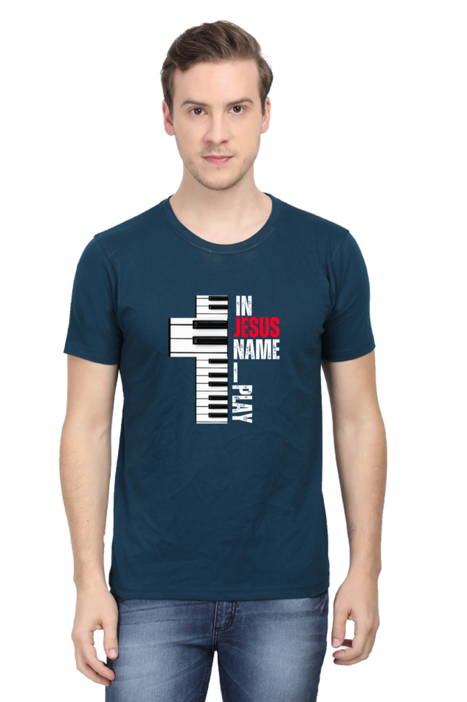 In Jesus Name I Play(Keys): Round neck, short-sleeve tee