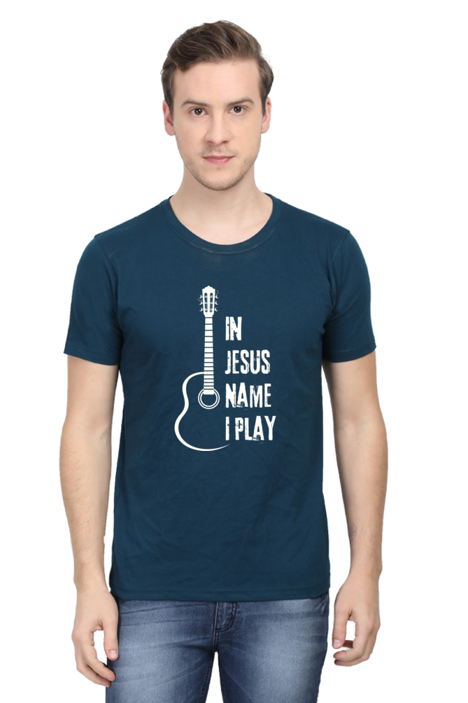 In Jesus Name I Play (Guitar): Round neck, short-sleeve tee