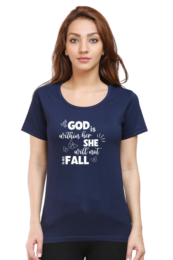 God is within her, She will not fall - Christian Faith Inspirational Round neck, short-Sleeve Women's Tee