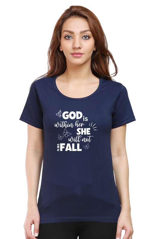 God is within her, She will not fall - Christian Faith Inspirational Round neck, short-Sleeve Women's Tee