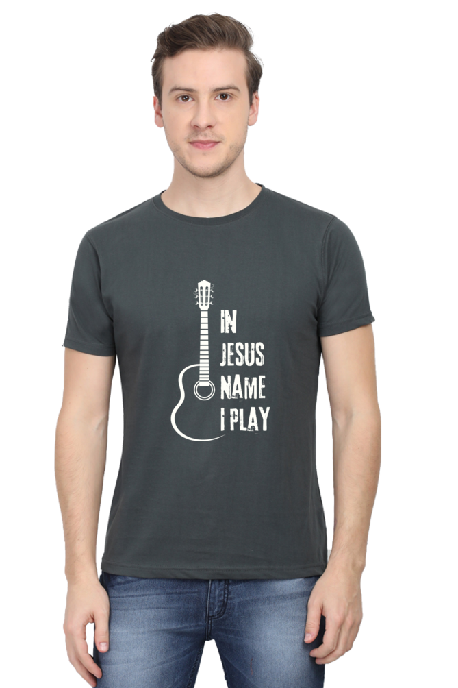 In Jesus Name I Play (Guitar): Round neck, short-sleeve tee