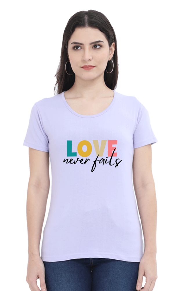 Love Never fails - Christian Faith Inspirational Women Round Neck, Short-Sleeve Tee