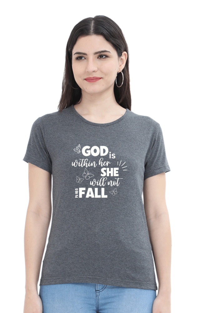 God is within her, She will not fall - Christian Faith Inspirational Round neck, short-Sleeve Women's Tee