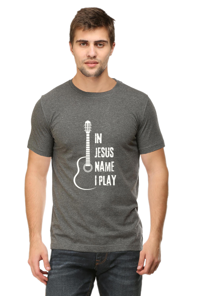 In Jesus Name I Play (Guitar): Round neck, short-sleeve tee