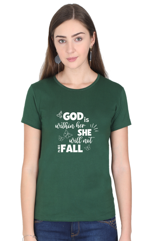 God is within her, She will not fall - Christian Faith Inspirational Round neck, short-Sleeve Women's Tee