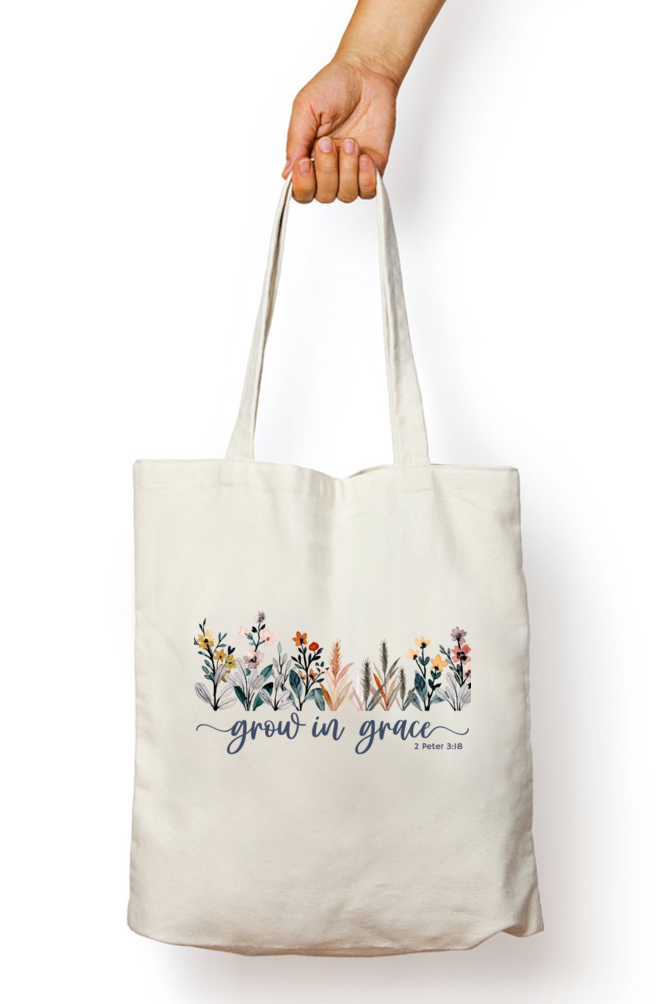 Grow In Grace - Canvas Tote with Zipper