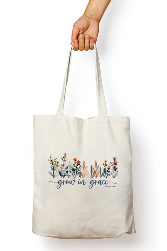 Grow In Grace - Canvas Tote with Zipper