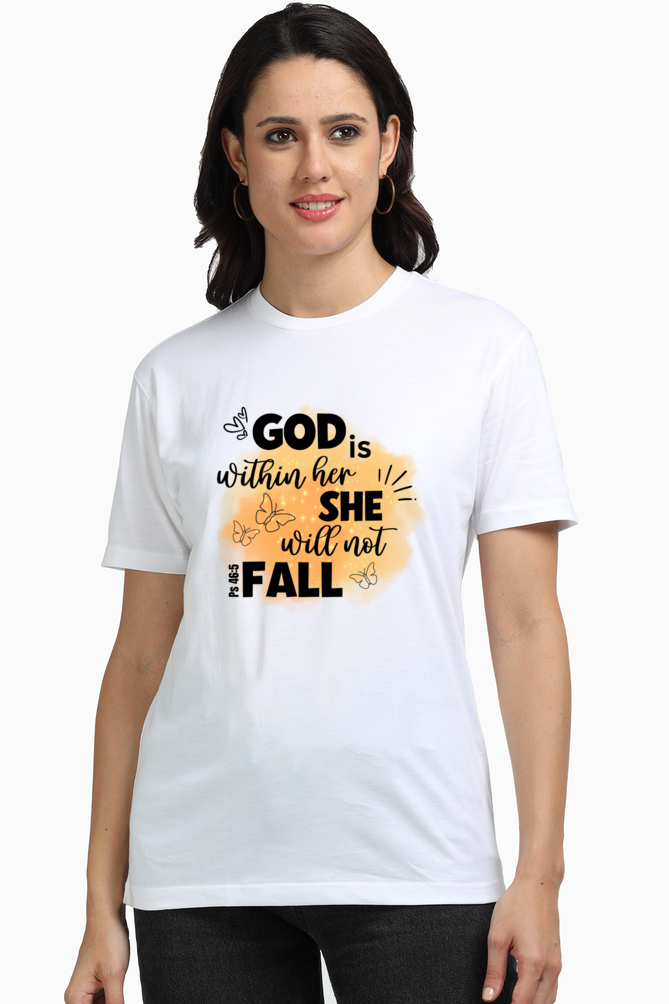 God is within her, She will not Fall - Christian Faith Inspirational Round neck, short-Sleeve Women's Tee